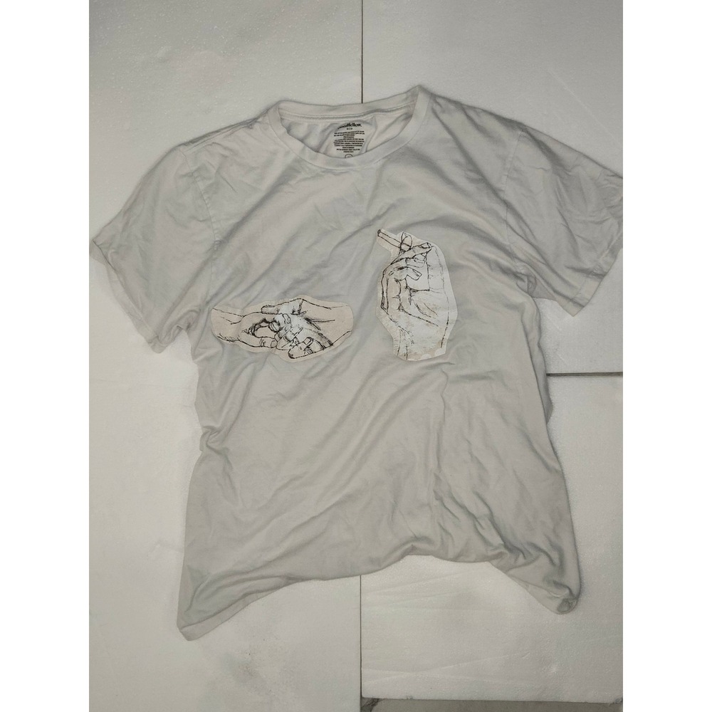 Goodfellow & Co White Graphic Tee Hands Print Men's Size Large (See Measurements